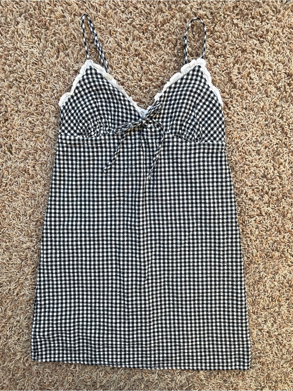 Cotton On Black White Gingham Lace Trim Mini Dress Women Size 2 Fall Gameday